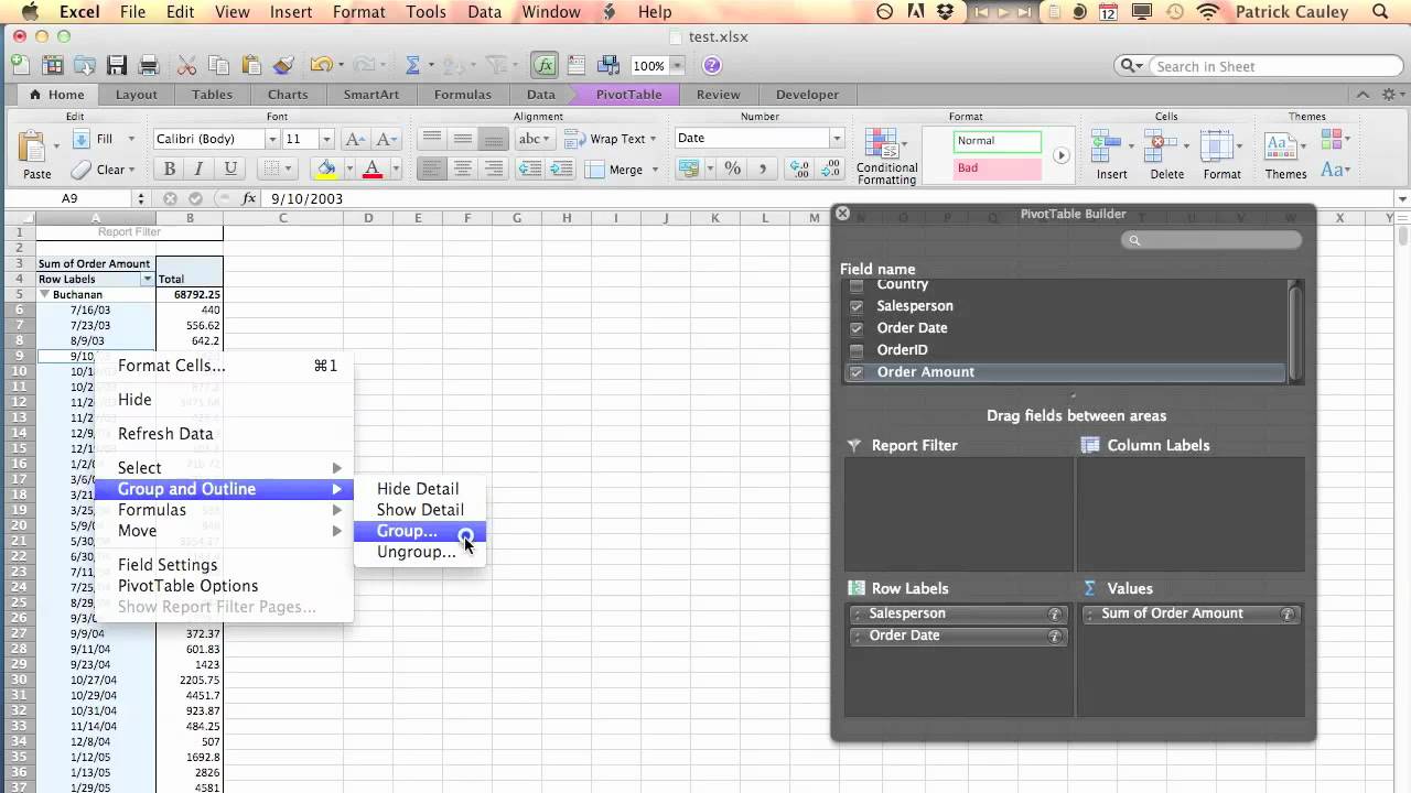 pivot tables in excel for mac 2011