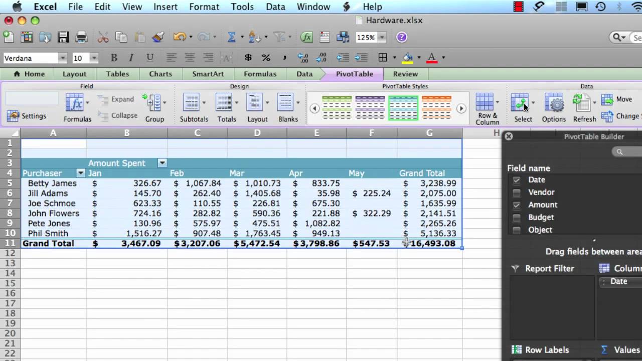pivot tables in excel for mac 2011